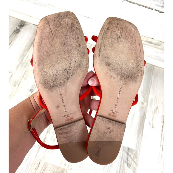 Veronica Beard Women’s 9.5 Orange Mayuri Suede Leather T-Strap Flat Sandals - Picture 9 of 12